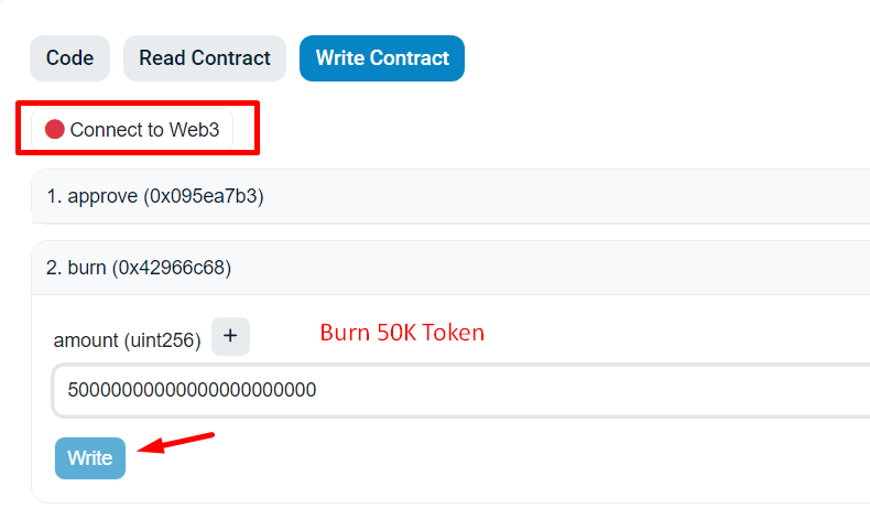 Burn 50000 Token ERC trên Etherscan