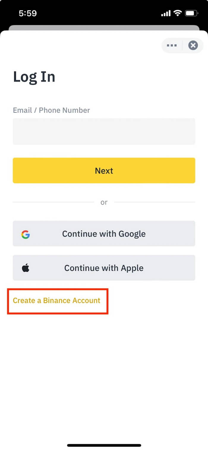 dang ky binance bang dien thoai