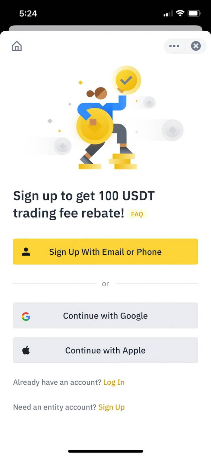dang ky san binance bang dien thoai